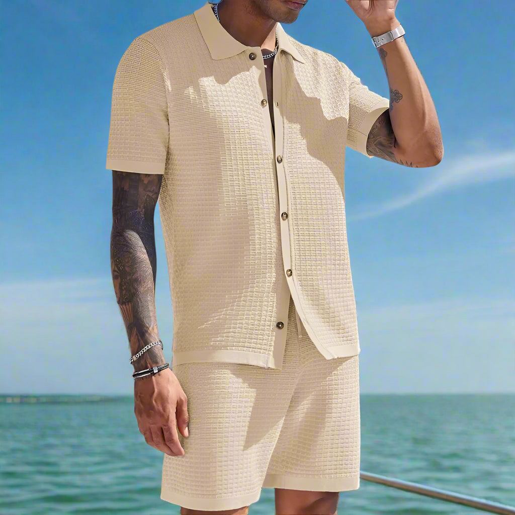 Men's THE PALMA SET white sand matching top and shorts, front image